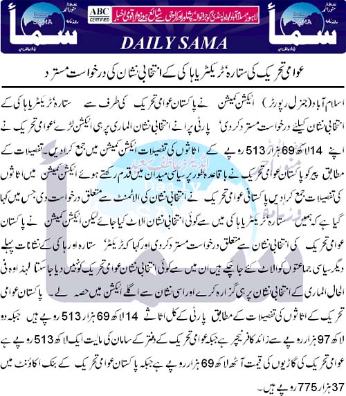 Minhaj-ul-Quran  Print Media CoverageDaily Samaa Back Page